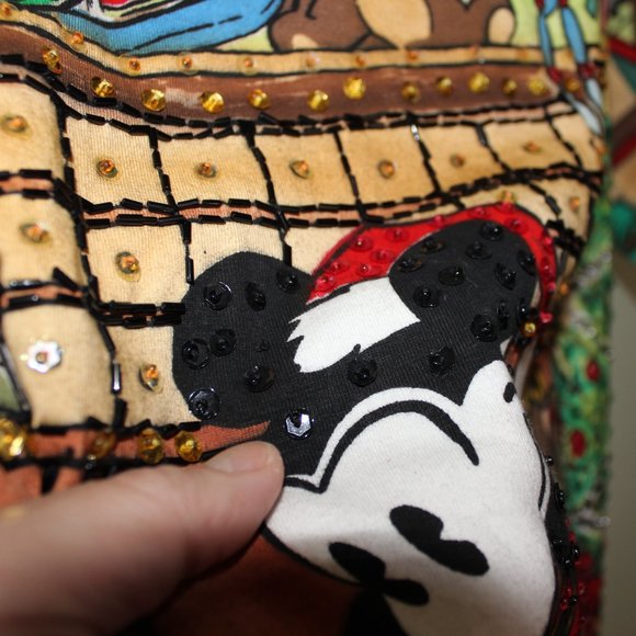 vintage 90s Disney by Joujou Christmas beaded sequin t-shirt Mickey's Workshop - Picture 14 of 16